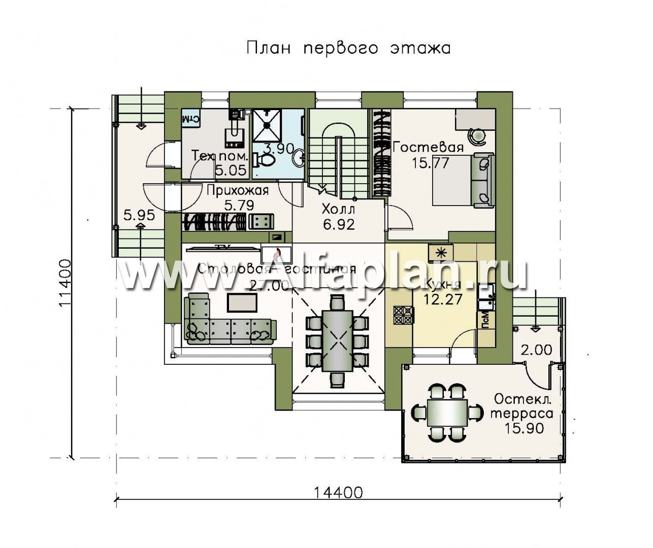 Проекты домов Альфаплан - «Регата» — комфортный загородный дом с двускатной крышей - план проекта №1