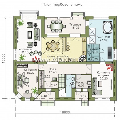 Проекты домов Альфаплан - Проект эксклюзивного двухэтажного дома - превью плана проекта №1