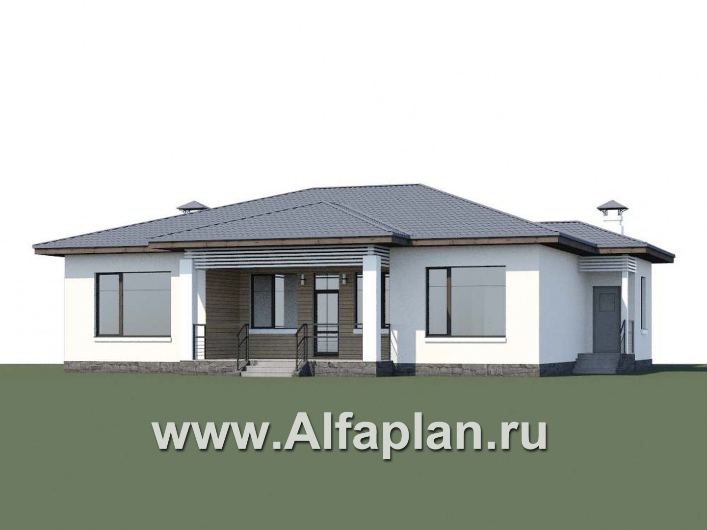 Проекты домов Альфаплан - «Калипсо» - проект одноэтажного дома, 4 спальни, c террасой - дополнительное изображение №1