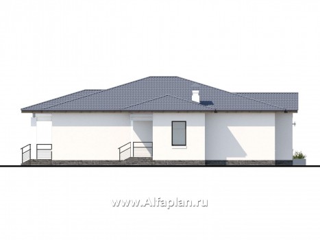 Проекты домов Альфаплан - «Калипсо» - проект одноэтажного дома, 4 спальни, c террасой - превью фасада №2