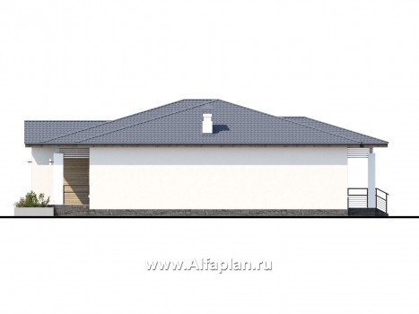 Проекты домов Альфаплан - «Калипсо» - проект одноэтажного дома, 4 спальни, c террасой - превью фасада №4