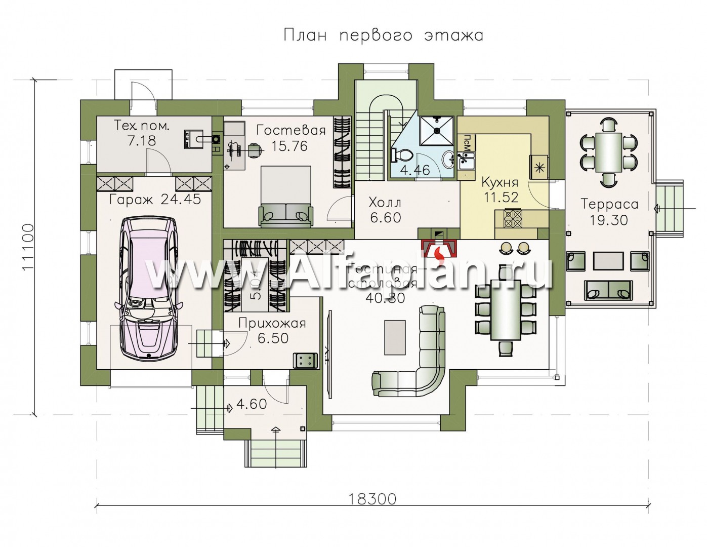 Проекты домов Альфаплан - «Клипер» - комфортный план дома, двускатная крыша - план проекта №1