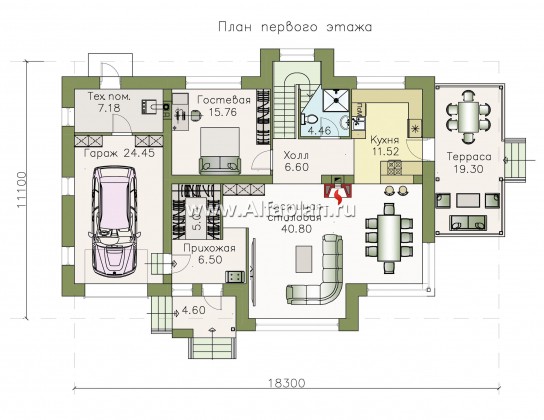 Проекты домов Альфаплан - «Клипер» - комфортный план дома, двускатная крыша - превью плана проекта №1