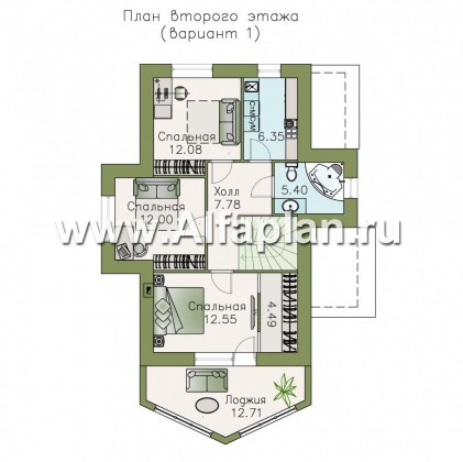 Проекты домов Альфаплан - «Якорь» - эффектный коттедж с оригинальным эркером - превью плана проекта №2