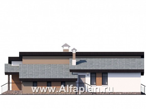 «Санта-Моника» — проект одноэтажного дома, с террасой, с гаражом на 2 авто, в современном стиле - превью фасада дома