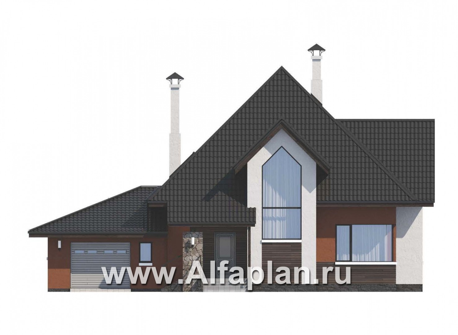 Проекты домов Альфаплан - «Сириус» - современный мансардный дом из газобетона - изображение фасада №1