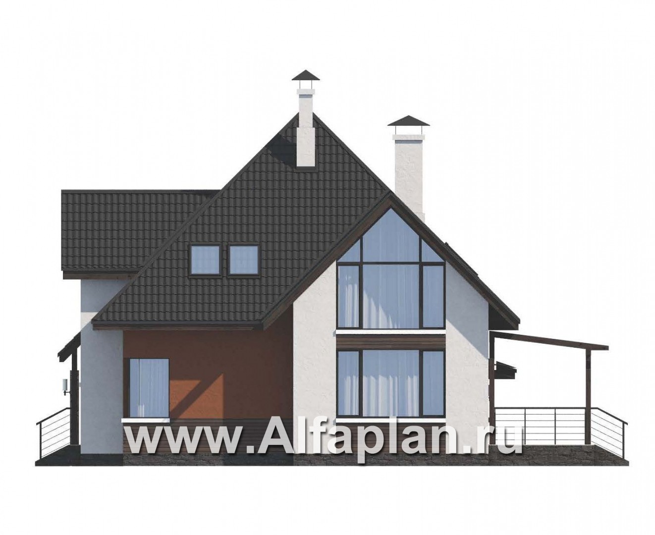 Проекты домов Альфаплан - «Сириус» - современный мансардный дом из газобетона - изображение фасада №2