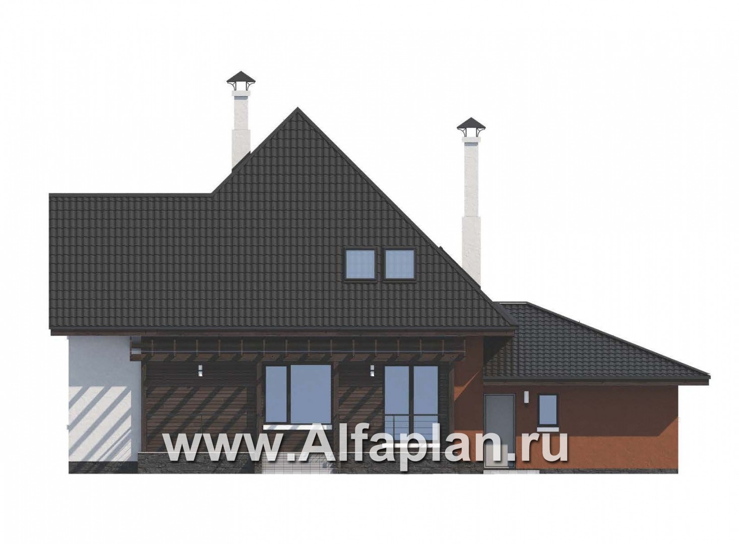 Проекты домов Альфаплан - «Сириус» - современный мансардный дом из газобетона - изображение фасада №4