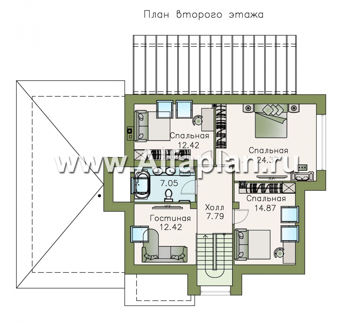 Проекты домов Альфаплан - «Сириус» - современный мансардный дом из газобетона - изображение плана проекта №2