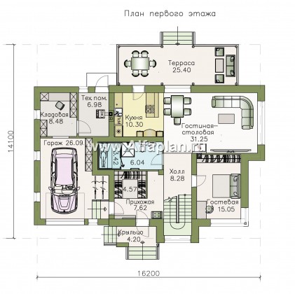 Проекты домов Альфаплан - «Сириус» - современный мансардный дом из газобетона - превью плана проекта №1