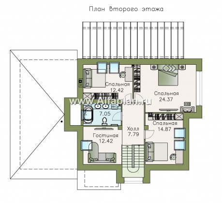 Проекты домов Альфаплан - «Сириус» - современный мансардный дом из газобетона - превью плана проекта №2