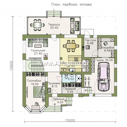 Проекты домов Альфаплан - «Капелла» - современный мансардный дом - превью плана проекта №1