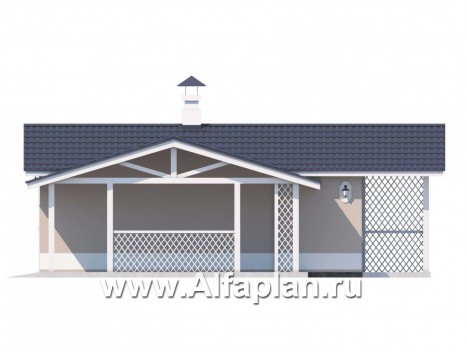 Проект бани с навесом для авто, в классическом стиле - превью фасада дома