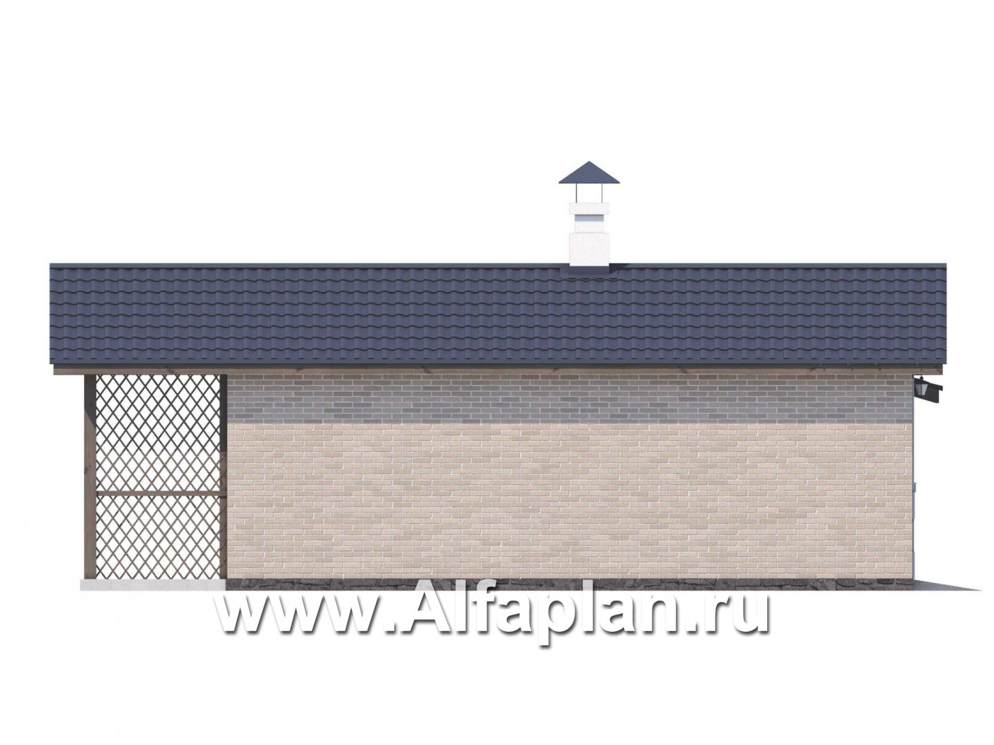 Проекты домов Альфаплан - Баня с навесом для машины для небольшой усадьбы - изображение фасада №3