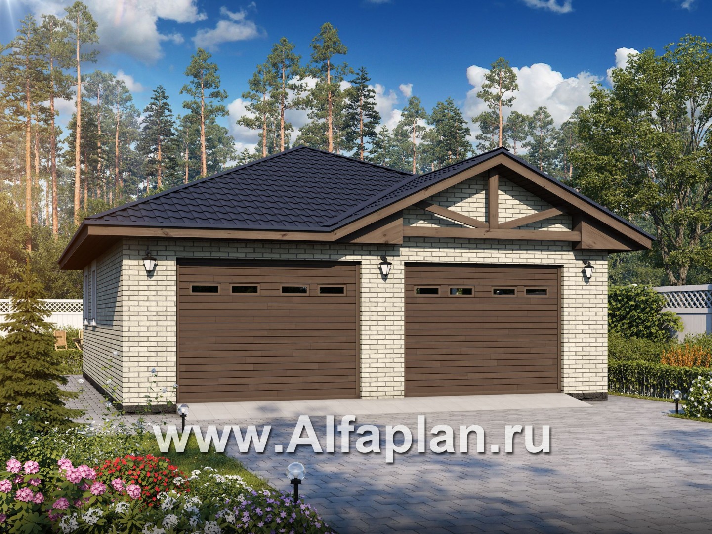 Проекты домов Альфаплан - Гараж с кладовой и мастерской - основное изображение
