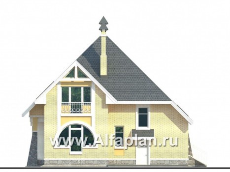 Проекты домов Альфаплан - «Свой остров» - коттедж с полукруглой гостиной и мансардными окнами - превью фасада №4