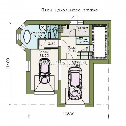 «Корвет Плюс» - проект трехэтажного дома, с гаражом на 2 авто в цоколе, с эркером - превью план дома