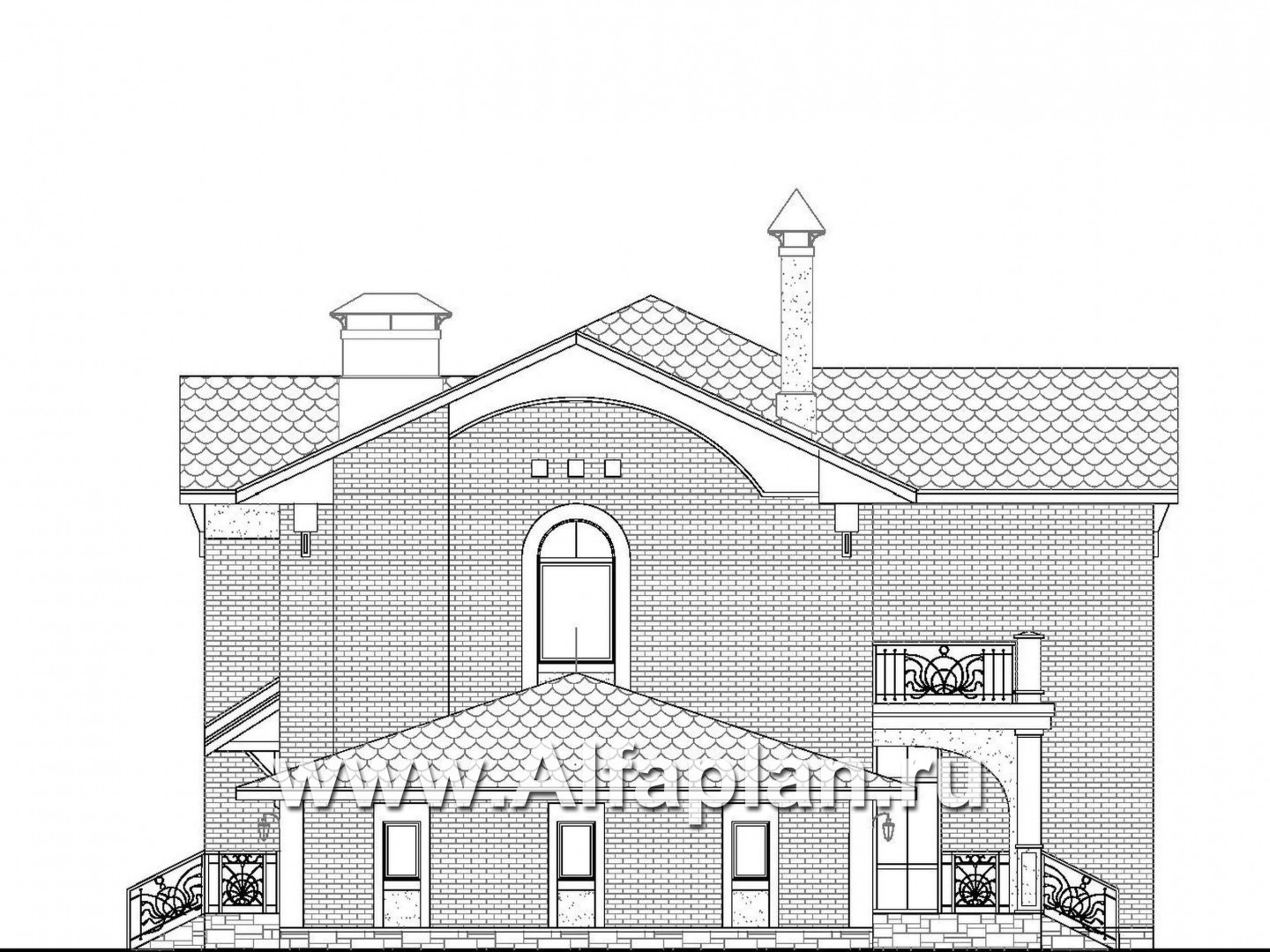 Проекты домов Альфаплан - «Голицын»- коттедж с двусветной гостиной и гаражом на два автомобиля - изображение фасада №3