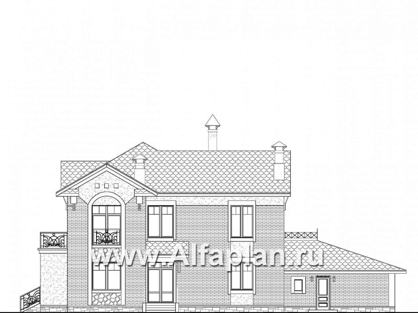 Проекты домов Альфаплан - «Голицын»- коттедж с двусветной гостиной и гаражом на два автомобиля - изображение фасада №4