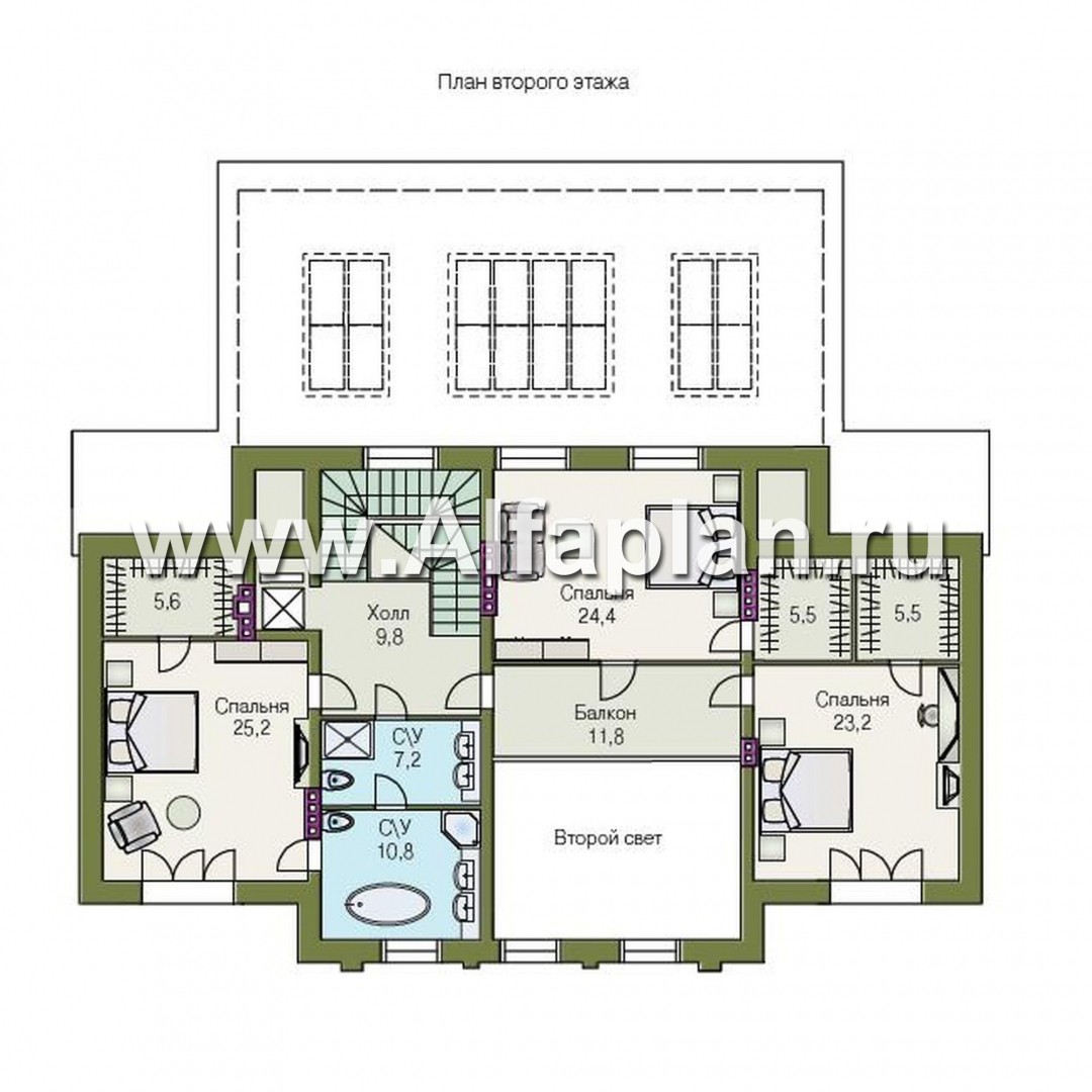 Проекты домов Альфаплан - «Поместье» - проект двухэтажного дома, с мансардойи двусветной гостиной, вилла в классическом стиле - изображение плана проекта №3