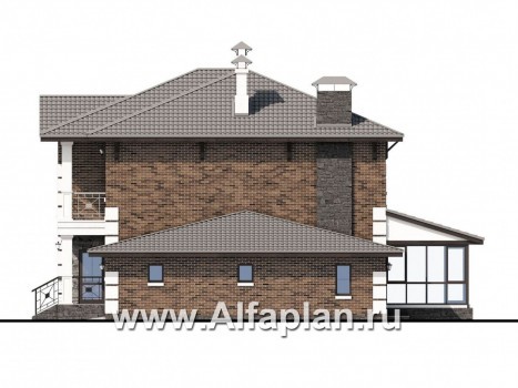«Седьмая высота» - проект двухэтажного дома, лестница в центре, с кабинетом и с сауной, с гаражом - превью фасада дома