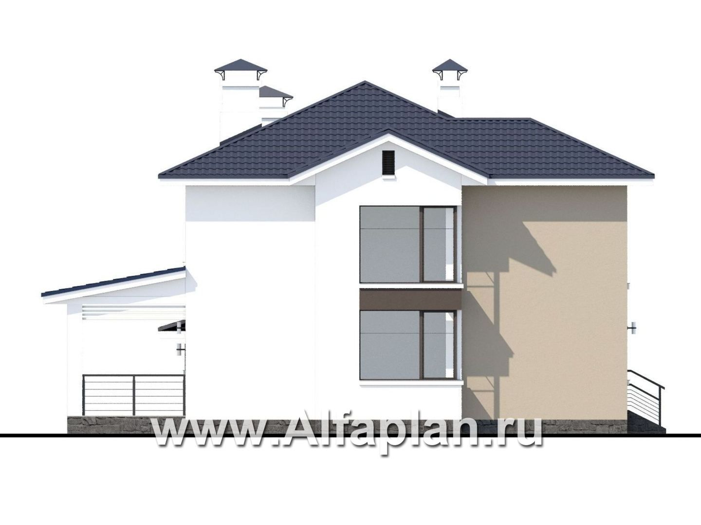 Проекты домов Альфаплан - «Лотос» - компактный современный двухэтажный дом с гаражом - изображение фасада №3