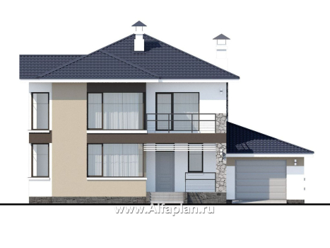 Проекты домов Альфаплан - «Лотос» - компактный современный двухэтажный дом с гаражом - превью фасада №1