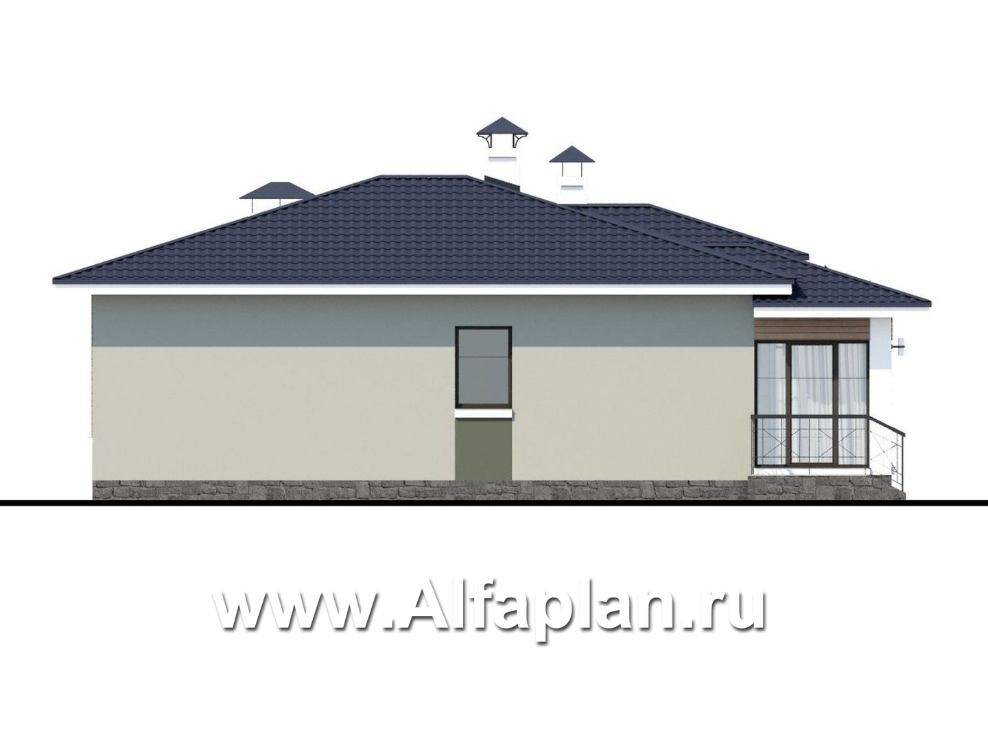 Проекты домов Альфаплан - «Теплый очаг» - компактный одноэтажный дом с гаражом - изображение фасада №3