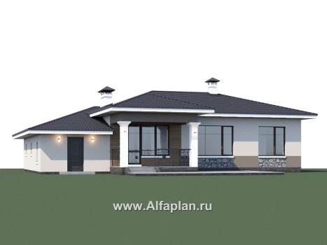 Проекты домов Альфаплан - "Новый свет" - проект одноэтажного дома с гаражом для небольшой семьи - превью дополнительного изображения №1