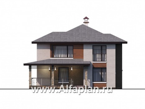 Проекты домов Альфаплан - «Квантум» - современный двухэтажный дом с большой террасой - превью фасада №1