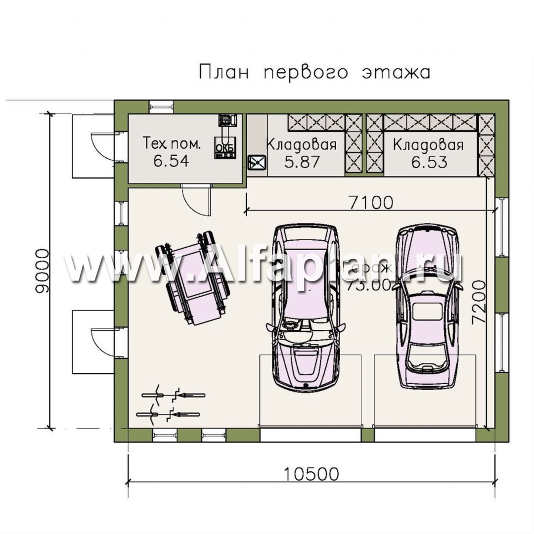 Проекты домов Альфаплан - Гараж для крупноразмерных автомобилей, с котельной - план проекта №1