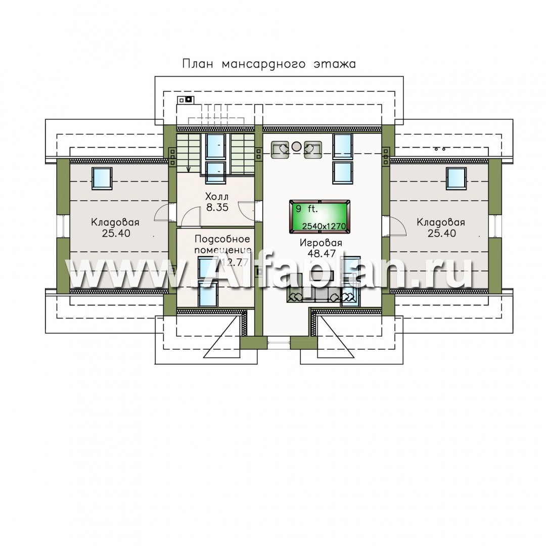 «Богема» — проект двухэтажного дома с мансардой, эксклюзивное классическое поместье с бассейном - план дома