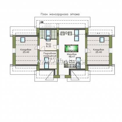 «Богема» — проект двухэтажного дома с мансардой, эксклюзивное классическое поместье с бассейном - превью план дома