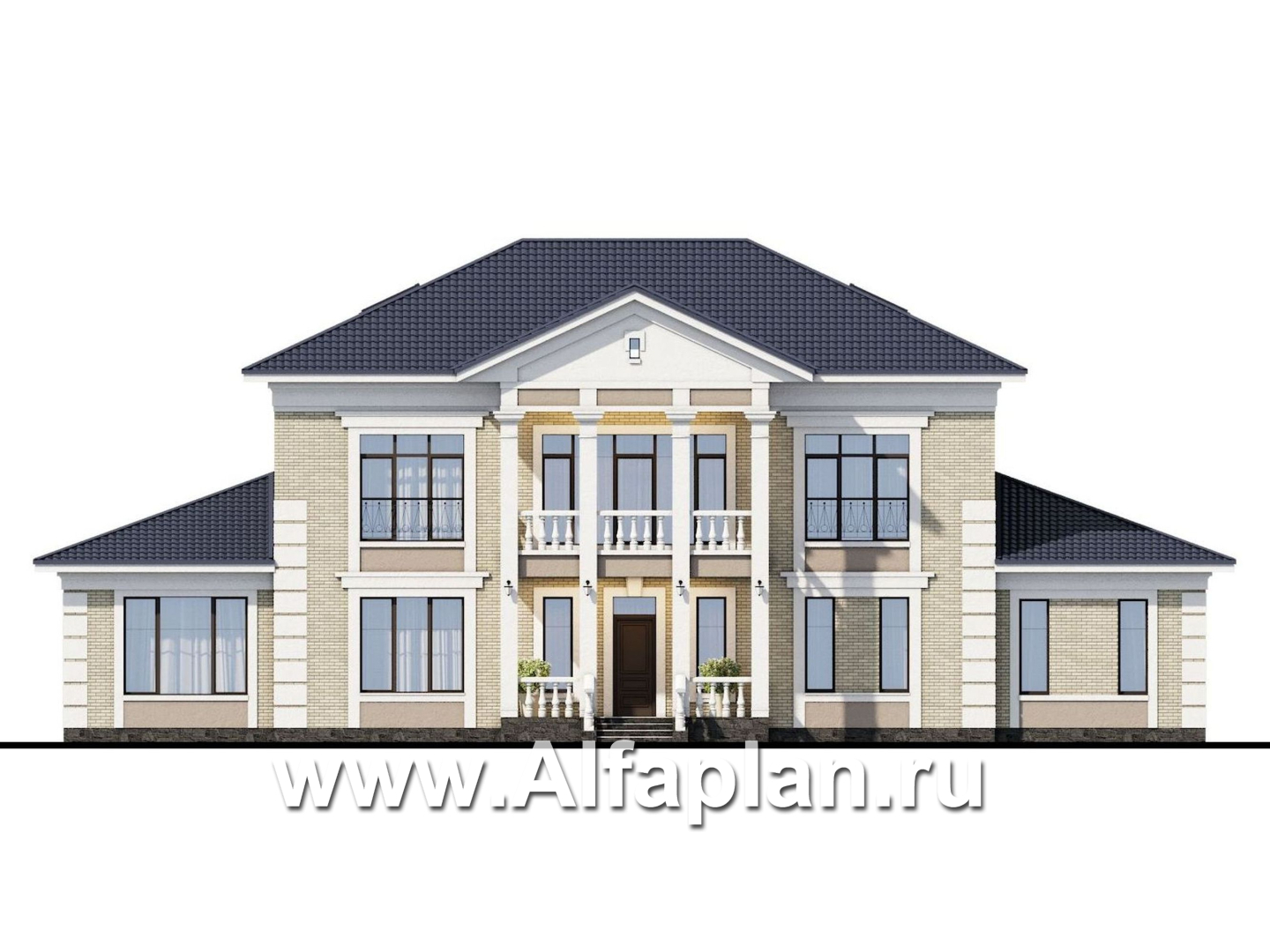 «Цезарь» -двухэтажная вилла в классическом стиле, с бассейном и сауной, планировка со вторым светом - фасад дома