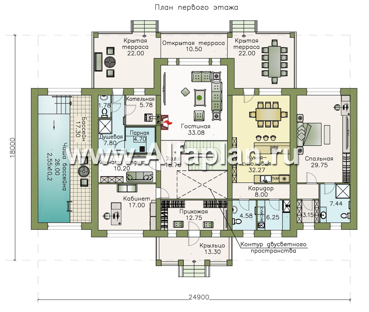«Цезарь» -двухэтажная вилла в классическом стиле, с бассейном и сауной, планировка со вторым светом - план дома