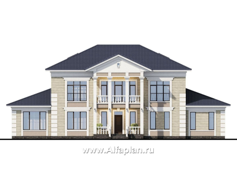 «Цезарь» -двухэтажная вилла в классическом стиле, с бассейном и сауной, планировка со вторым светом - превью фасада дома