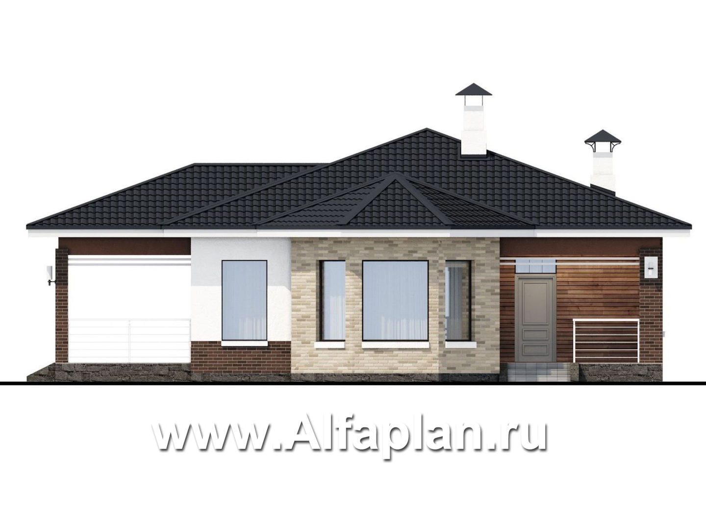 Проекты домов Альфаплан - «Гемера» - стильный одноэтажный дом с эркером и террасой - изображение фасада №1