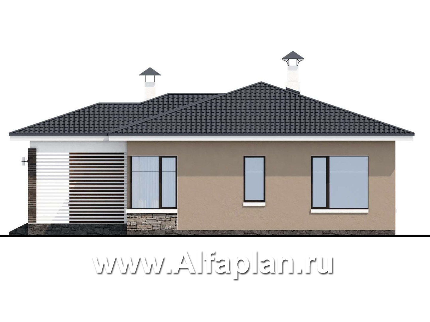 «Аэда» - проект одноэтажного дома, 3 спальни, с остекленной верандой, в современном стиле - фасад дома