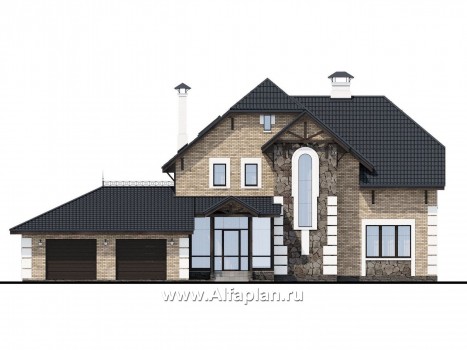«Ясная поляна» - проект двухэтажного дома для большой семьи с гаражом на два автомобиля - превью фасада дома