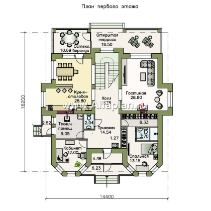 «Рюрик» - проект двухэтажного дома с биллиардной в мансарде, с эркером, две жилых комнаты на 1 эт, коттедж в стиле замка - превью план дома