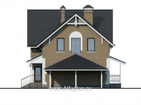 Проекты домов Альфаплан - Дом из газобетона «Оптима» с навесом и террасой - превью фасада №2