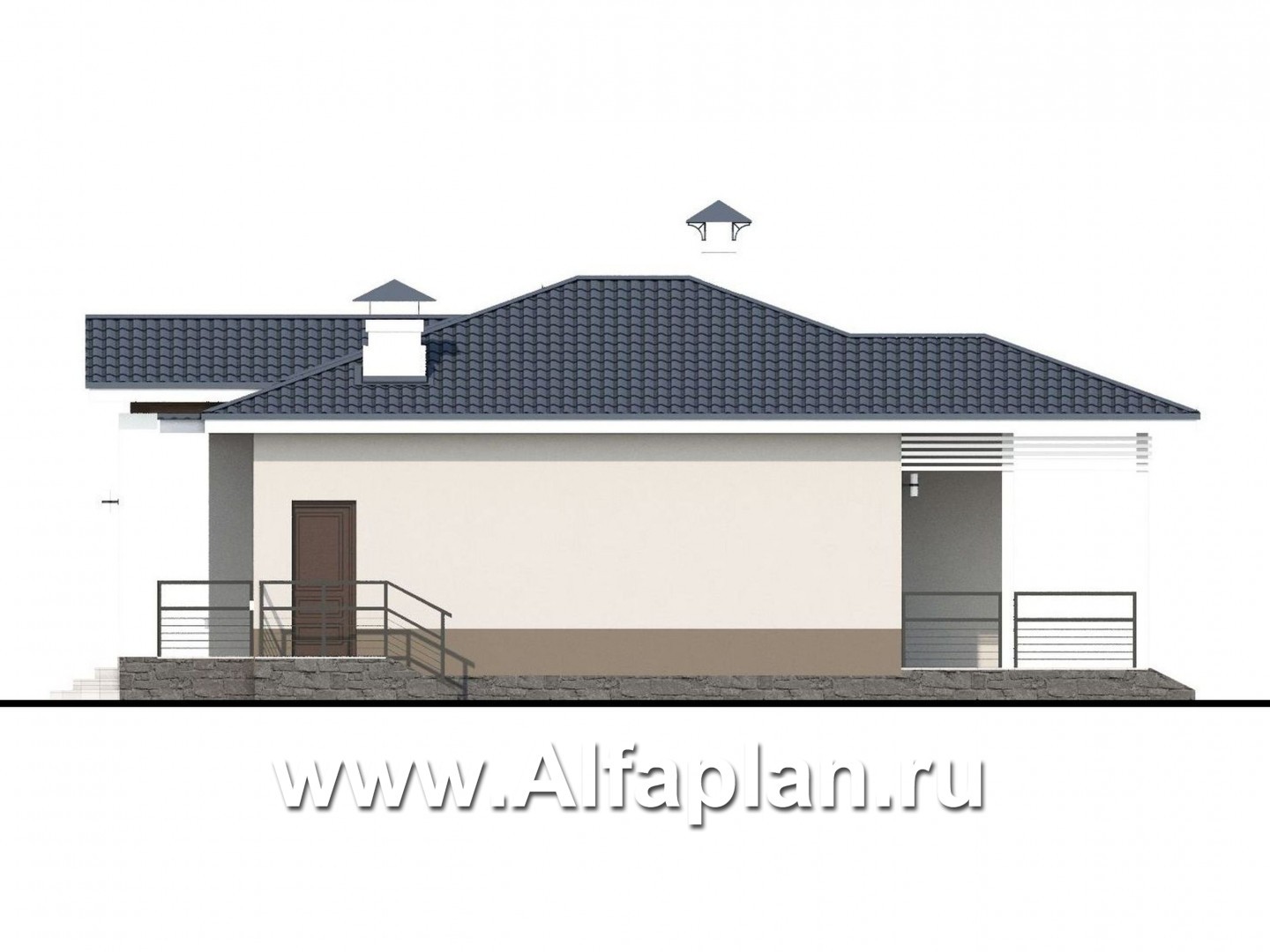 Проекты домов Альфаплан - «Бирюса» - одноэтажный коттедж для небольшой семьи - изображение фасада №2