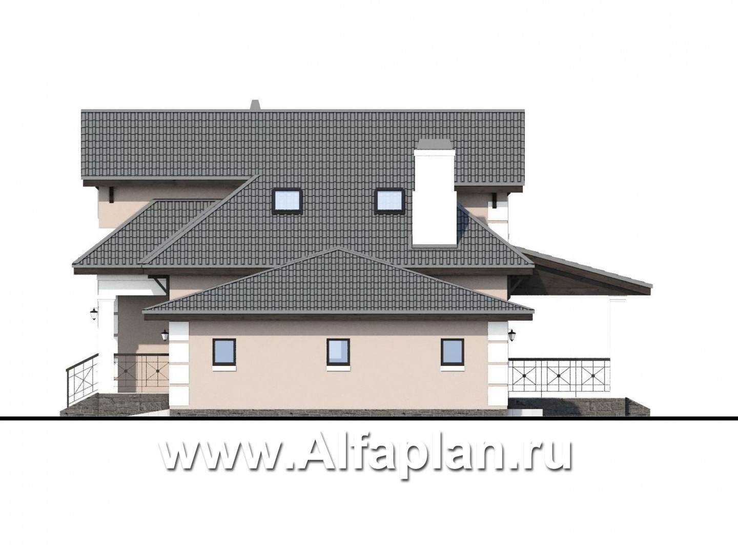 Проекты домов Альфаплан - «Простоквашино» - небольшой дом с мансардным вторым этажом и гаражом - изображение фасада №2