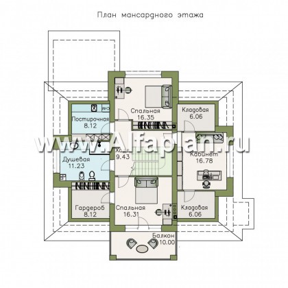 Проекты домов Альфаплан - «Кластер Персея» - дом с двумя жилыми комнатами на 1 эт и с мансардой - превью плана проекта №2