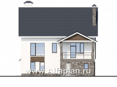 Проекты домов Альфаплан - «Альпина» - трехэтажный коттедж с гаражом для маленького участка - превью фасада №4