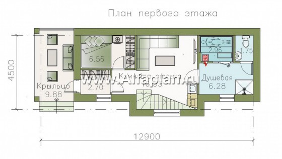 Проекты домов Альфаплан - Дом для отдыха (баня) с комнатой в мансарде - превью плана проекта №1