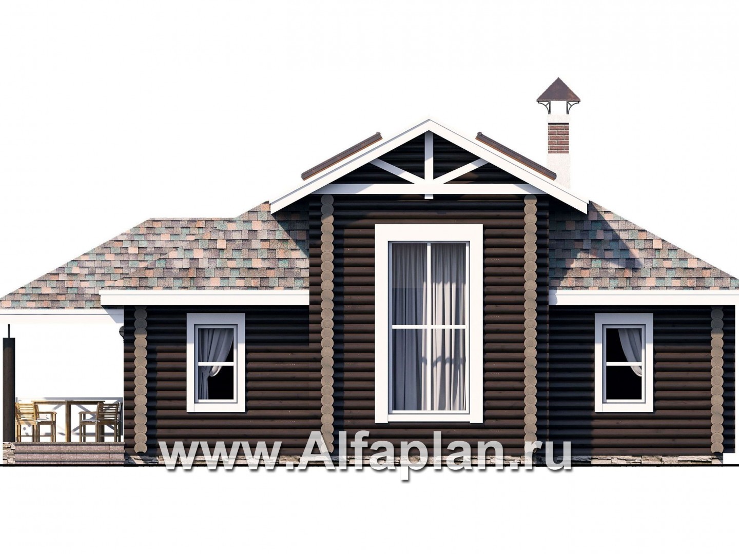 Проекты домов Альфаплан - Баня из бревен - гостевой дом с двумя спальными - изображение фасада №1
