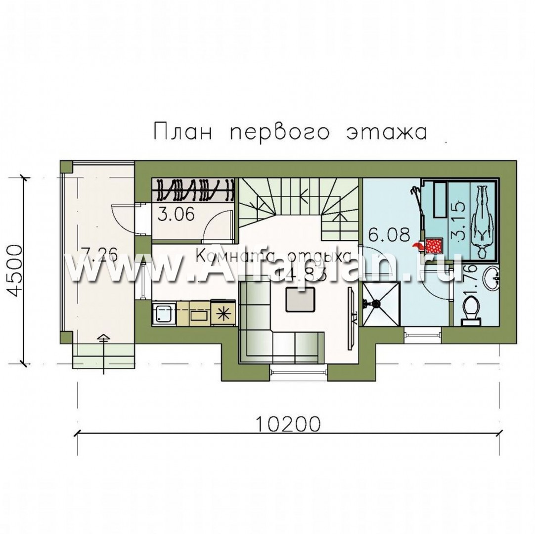 Проекты домов Альфаплан - Баня с гостевой комнатой в мансарде - план проекта №1