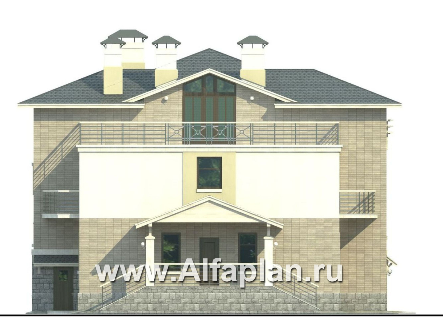 Проекты домов Альфаплан - «Три семерки» - трехэтажный загородный особняк, современный дизайн дома - изображение фасада №3