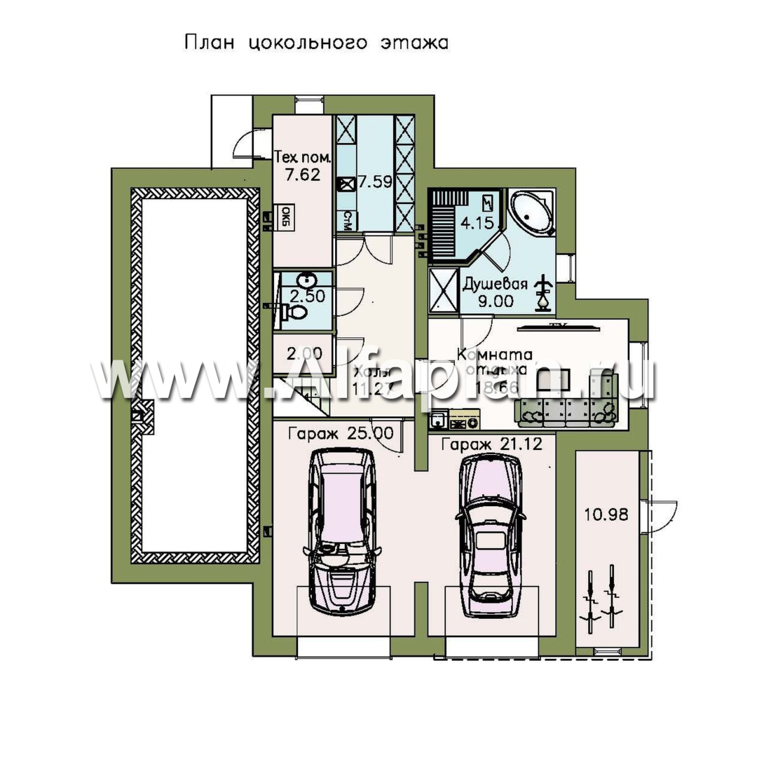 Проекты домов Альфаплан - «Три семерки» - трехэтажный загородный особняк, современный дизайн дома - изображение плана проекта №1